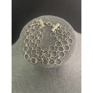 Chain Link Silver Plated Triple Row Lightweight Lobster Closure 7.5” Bracelet